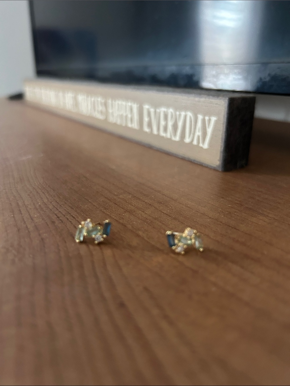 Gold Plated Blue Stone Cluster Stud Earrings